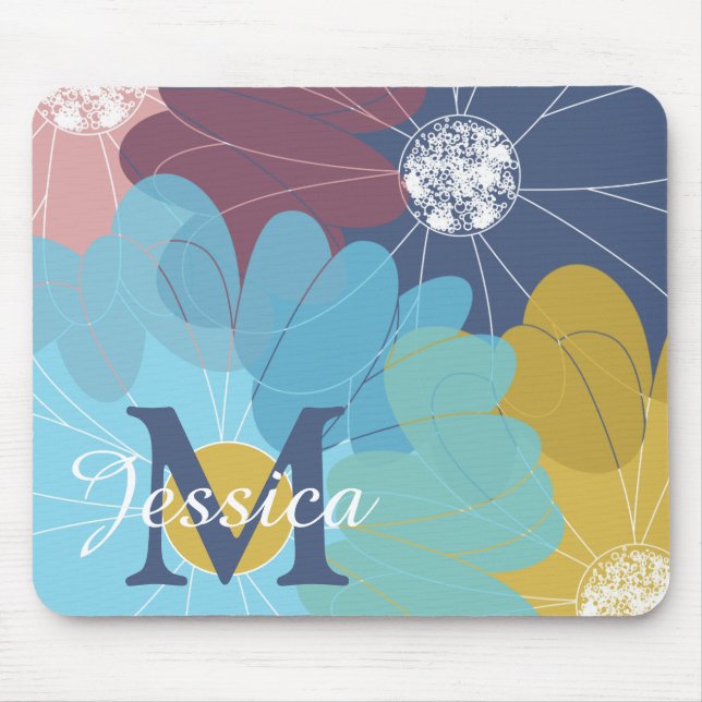 Modern Abstract Flower Art Personalised Mouse Pad (Front)