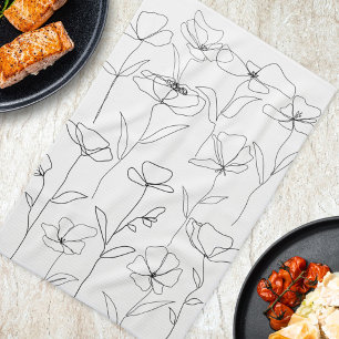 Modern Abstract Flower Black White Minimal Floral Kitchen Towel