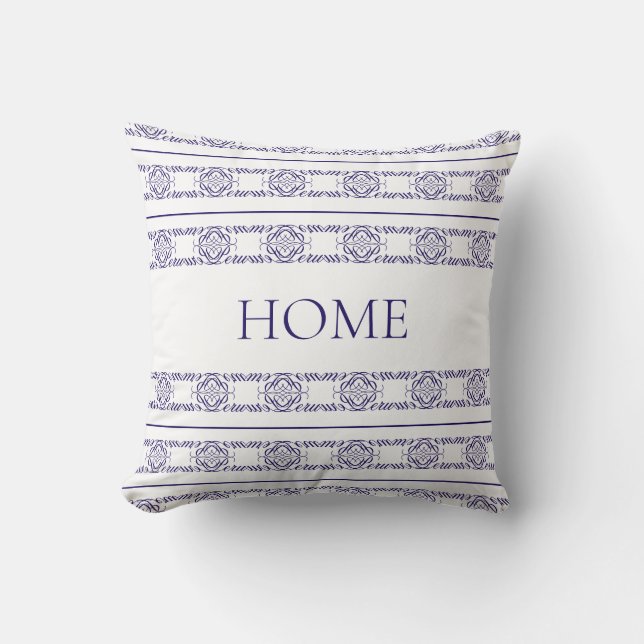 Modern abstract flower pattern in blue and white throw pillow (Front)