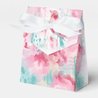     Modern Abstract Flowers and Bird Pink and Mint Favor Boxes