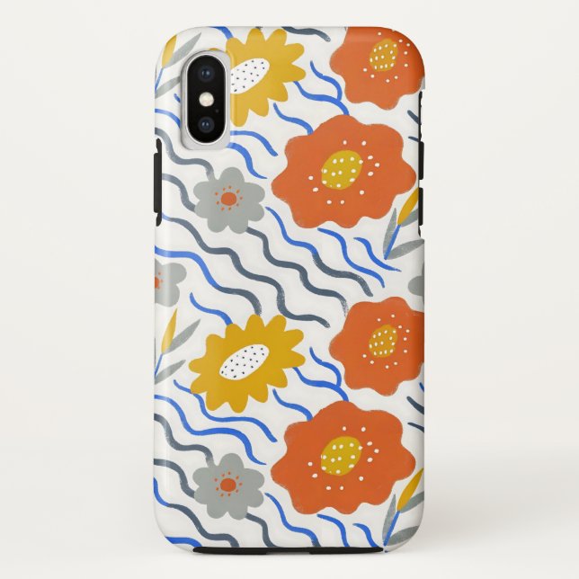 Modern Abstract Flowers Boho Wavy Case-Mate iPhone Case (Back)