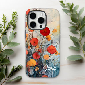 Modern Abstract Flowers Personalized Name iPhone 16 Pro Case