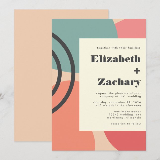 Modern Abstract Flowing Shapes Dusty Peach Wedding Invitation (Front/Back)