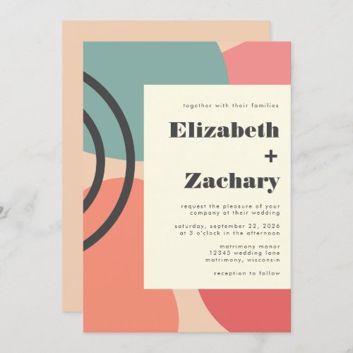 Modern Abstract Flowing Shapes Dusty Peach Wedding Invitation