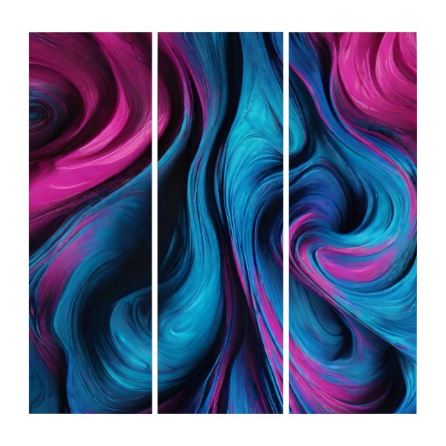 Modern Abstract-Fluid Art-Blue and Pink- Triptych (Front)