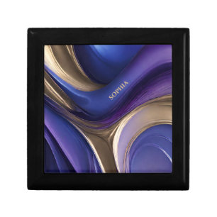 Modern Abstract Fluid Art- Blue Purple and Gold- Gift Box