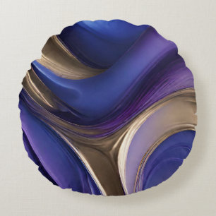 Modern Abstract-Fluid Art-Blue Purple and Gold Round Pillow