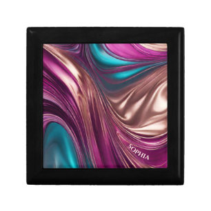 Modern Abstract Fluid Art- Magenta Turquoise Gold- Gift Box