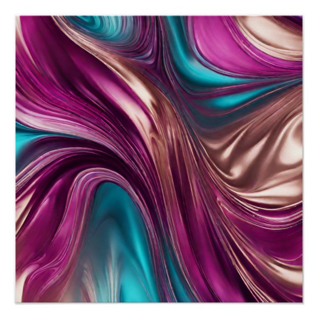 Modern Abstract Fluid Art- Magenta Turquoise Gold- Poster (Front)