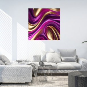 Modern Abstract-Fluid Art-Purple Pink and Gold- Faux Canvas Print