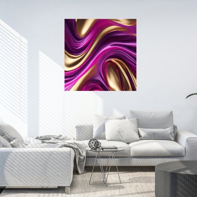Modern Abstract-Fluid Art-Purple Pink and Gold- Faux Canvas Print (Modern Abstract Flow Art-Purple Pink and Gold)