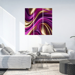 Modern Abstract-Fluid Art-Purple Pink and Gold- Triptych
