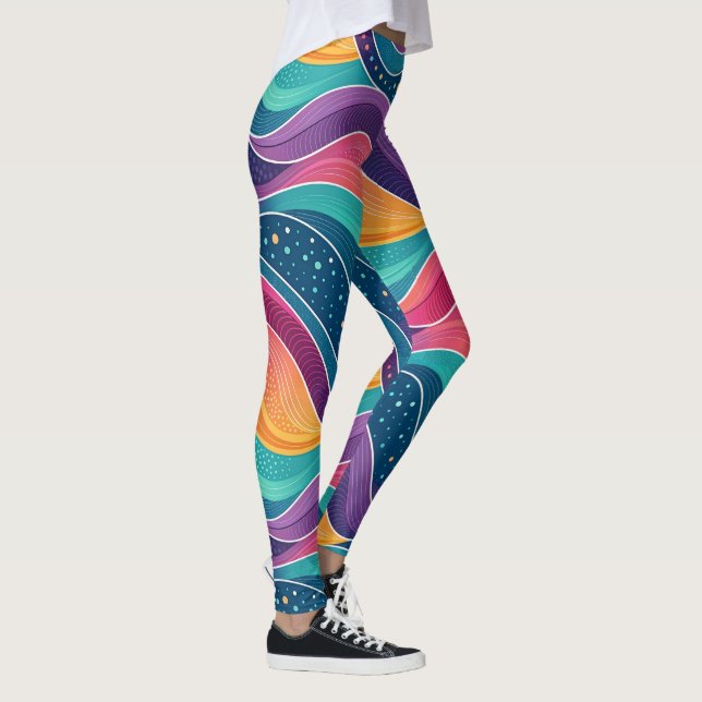 Modern Abstract Fluid Waves Seamless Pattern Leggings (Right)