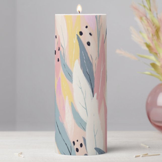 Modern Abstract Foliage Pillar Candle (In Situ)