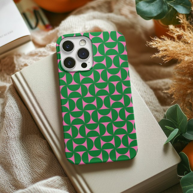 Modern Abstract Forest Green & Pink Mid Century  Case-Mate iPhone Case (Creator Uploaded)