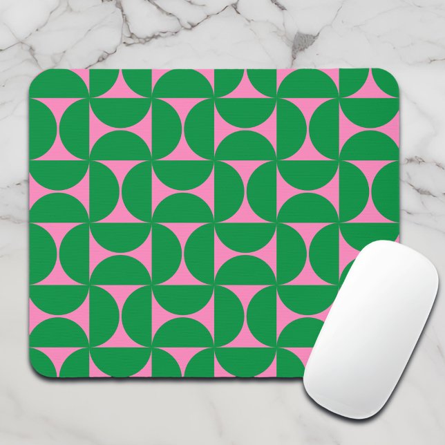 Modern Abstract Forest Green & Pink Mid Century Mouse Pad (Creator Uploaded)