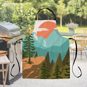 Modern Abstract Forest, Mountains, and Sunrise Apron