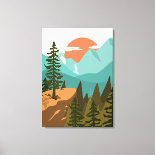 Modern Abstract Forest, Mountains, and Sunrise Canvas Print