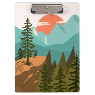 Modern Abstract Forest, Mountains, and Sunrise Clipboard