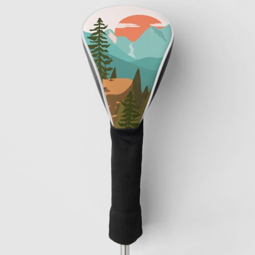 Modern Abstract Forest Mountains and Sunrise Golf Head Cover