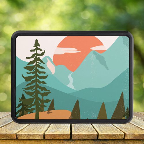 Modern Abstract Forest Mountains and Sunrise Hitch Cover