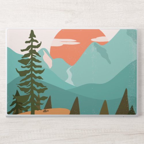 Modern Abstract Forest Mountains and Sunrise HP Laptop Skin