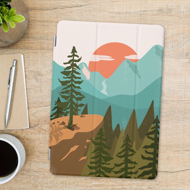 Modern Abstract Forest, Mountains, and Sunrise iPad Pro Cover (In situ)
