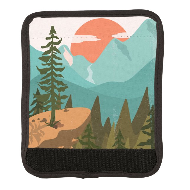Modern Abstract Forest, Mountains, and Sunrise Luggage Handle Wrap (Front)