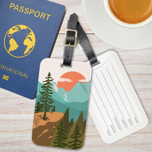Modern Abstract Forest, Mountains, and Sunrise Luggage Tag