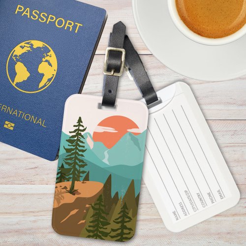 Modern Abstract Forest Mountains and Sunrise Luggage Tag