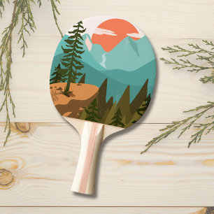 Modern Abstract Forest, Mountains, and Sunrise Ping Pong Paddle