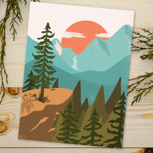 Modern Abstract Forest, Mountains, and Sunrise Postcard