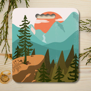 Modern Abstract Forest, Mountains, and Sunrise Seat Cushion