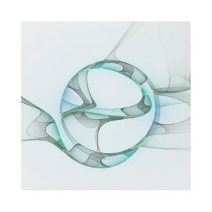 Modern Abstract Fractal Art Blue Turquoise Gray