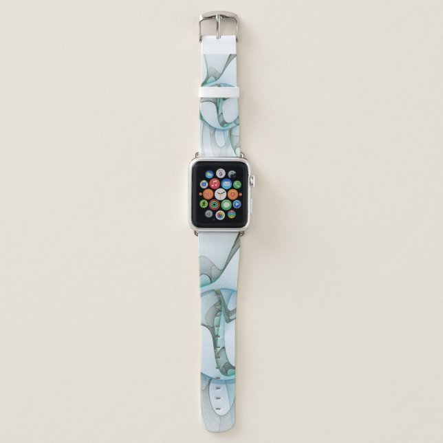 Modern Abstract Fractal Art Blue Turquoise Gray Apple Watch Band (Front)