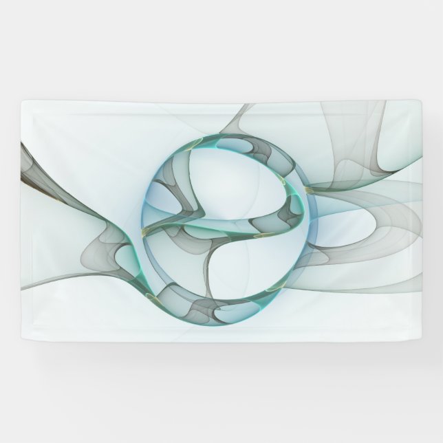 Modern Abstract Fractal Art Blue Turquoise Gray Banner (Horizontal)