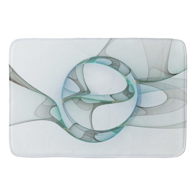 Modern Abstract Fractal Art Blue Turquoise Gray Bath Mat (Front)
