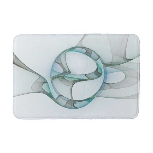 Modern Abstract Fractal Art Blue Turquoise Gray Bath Mat (Front)