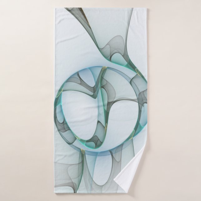 Modern Abstract Fractal Art Blue Turquoise Gray Bath Towel (Bath Towel)