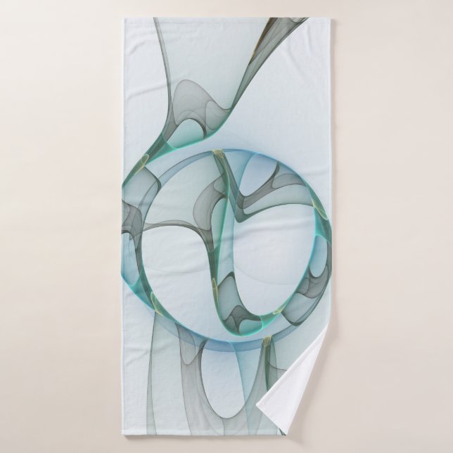 Modern Abstract Fractal Art Blue Turquoise Gray Bath Towel (Bath Towel)