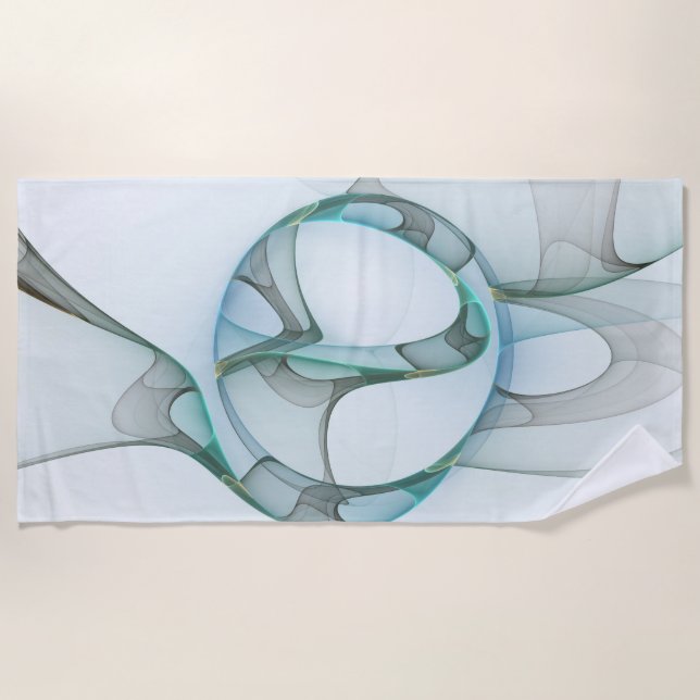 Modern Abstract Fractal Art Blue Turquoise Gray Beach Towel (Front)
