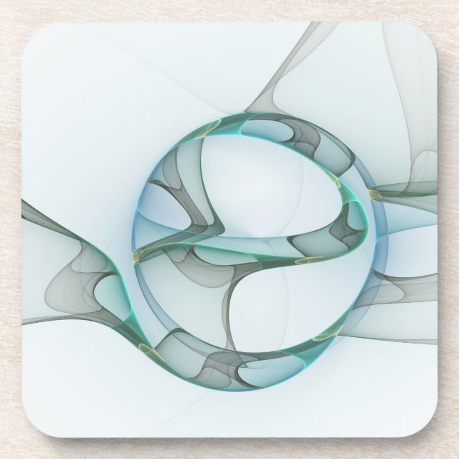 Modern Abstract Fractal Art Blue Turquoise Gray Beverage Coaster (Front)