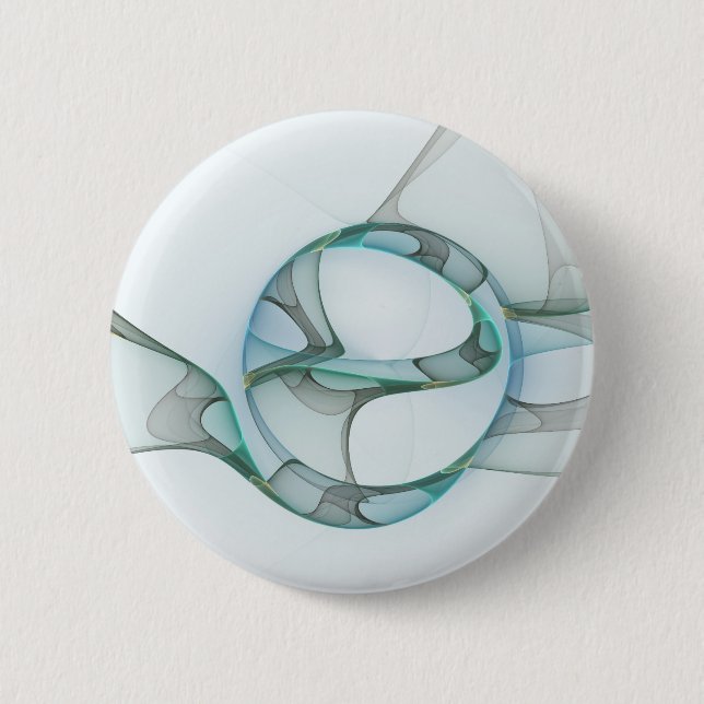Modern Abstract Fractal Art Blue Turquoise Gray Button (Front)
