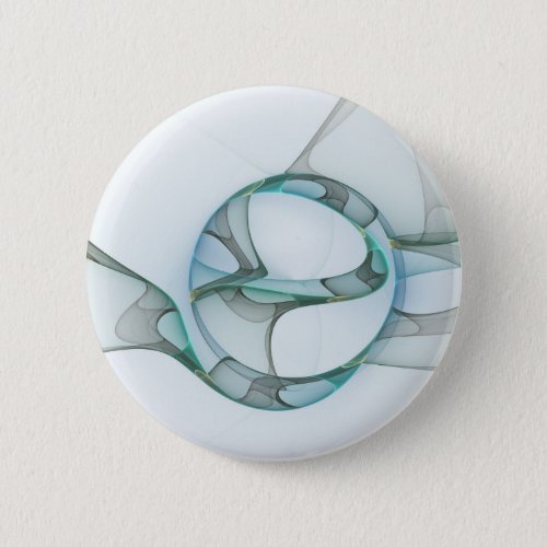Modern Abstract Fractal Art Blue Turquoise Gray Button
