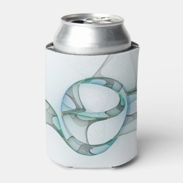 Modern Abstract Fractal Art Blue Turquoise Gray Can Cooler (Can Front)