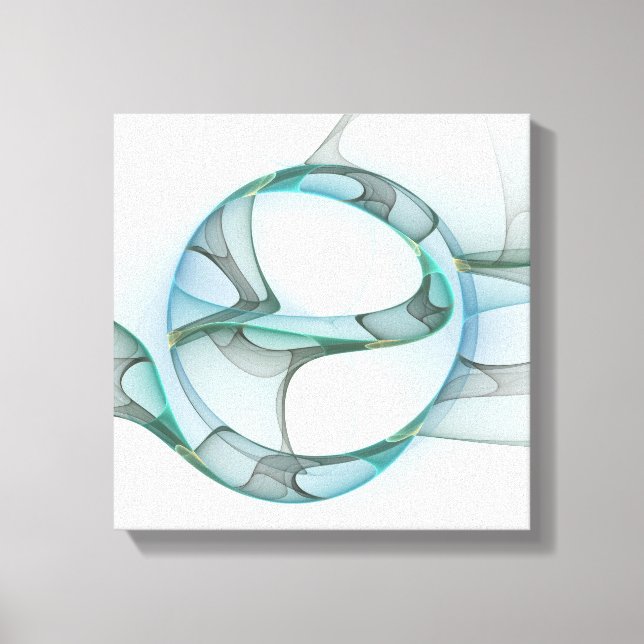 Modern Abstract Fractal Art Blue Turquoise Gray Canvas Print (Front)