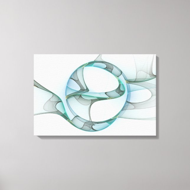 Modern Abstract Fractal Art Blue Turquoise Gray Canvas Print (Front)