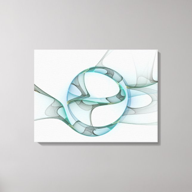 Modern Abstract Fractal Art Blue Turquoise Gray Canvas Print (Front)