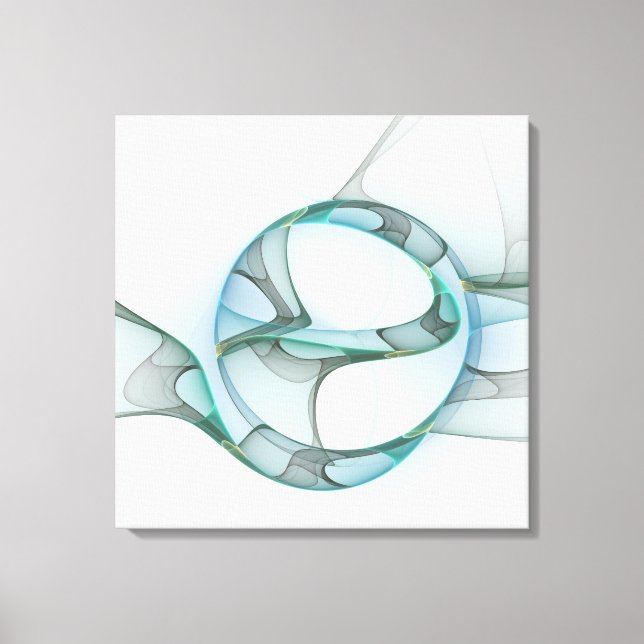 Modern Abstract Fractal Art Blue Turquoise Gray Canvas Print (Front)