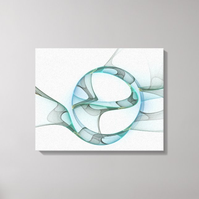Modern Abstract Fractal Art Blue Turquoise Gray Canvas Print (Front)